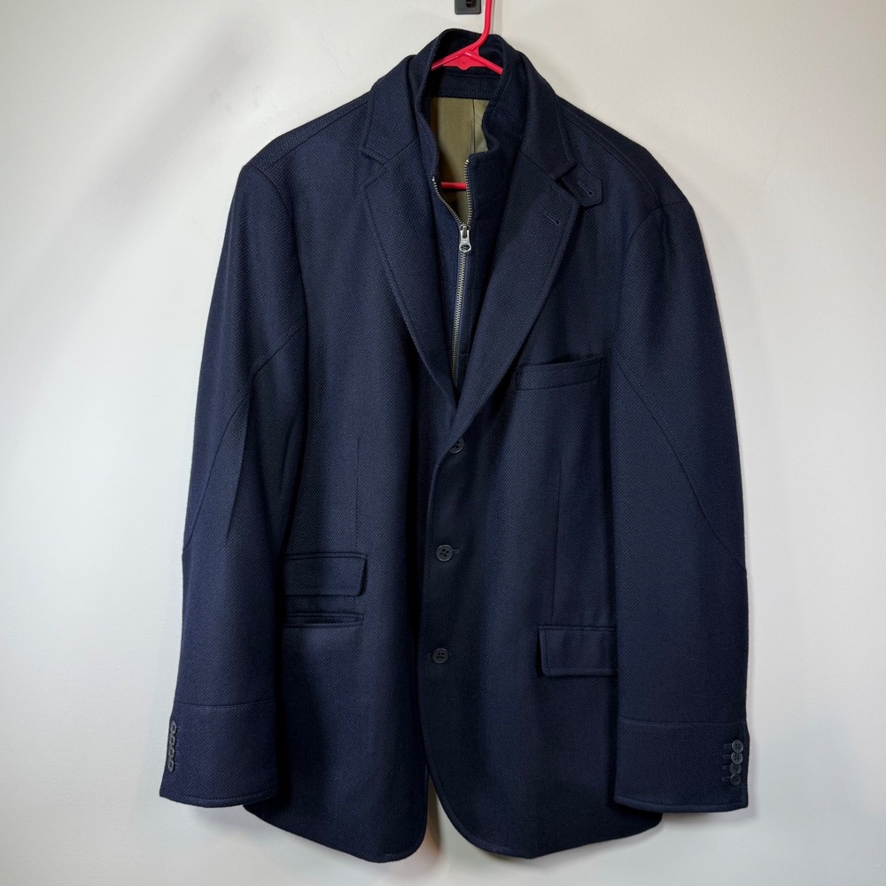 Jordan Lash Charleston Hybrid Sport Coat Men's 46R Navy Wool Cashmere Blazer Bib